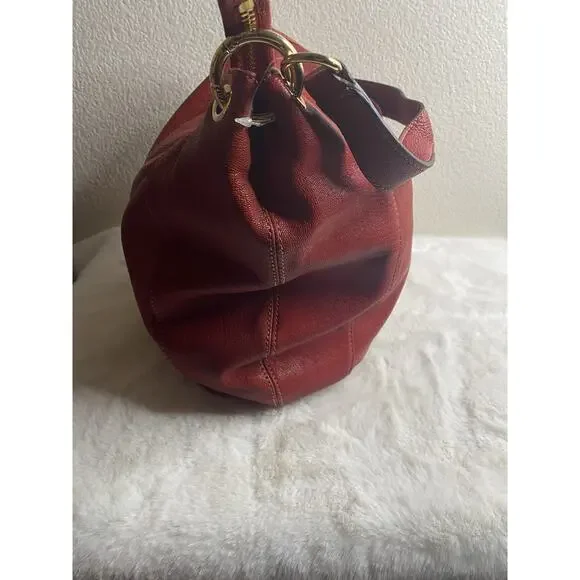 Michael Kors Leather Hobo Bag Purse Womens Red Gold Tone Hardware - Picture 8 of 9